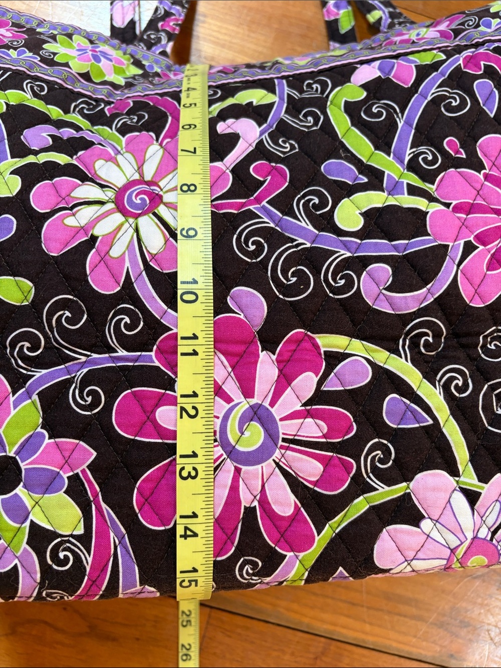 Vera Bradley Black Quilted Tote with Pink & Green Floral Pattern - Picture 8 of 13